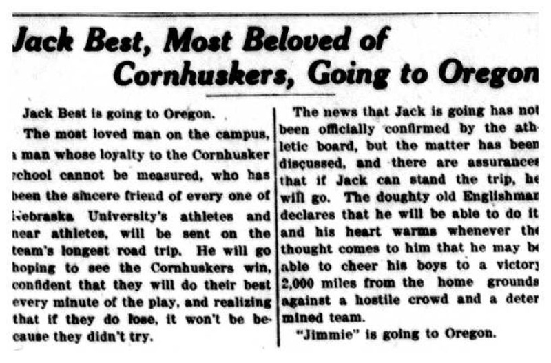 Jack Best, Most Beloved of Cornhuskers, Going to Oregon