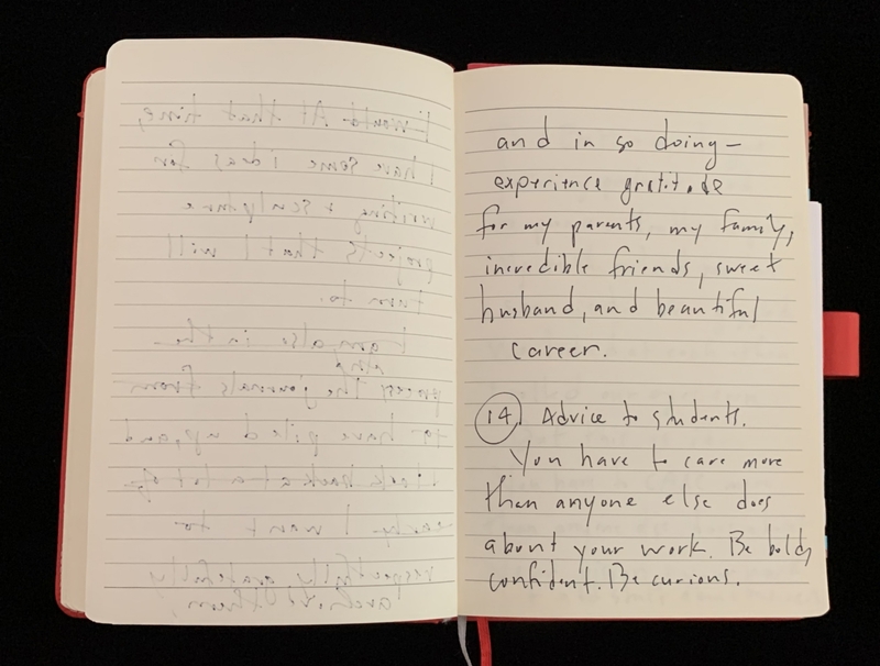 Open notebook with handwritten notes; left page faint, right page in ink with advice numbered 14.