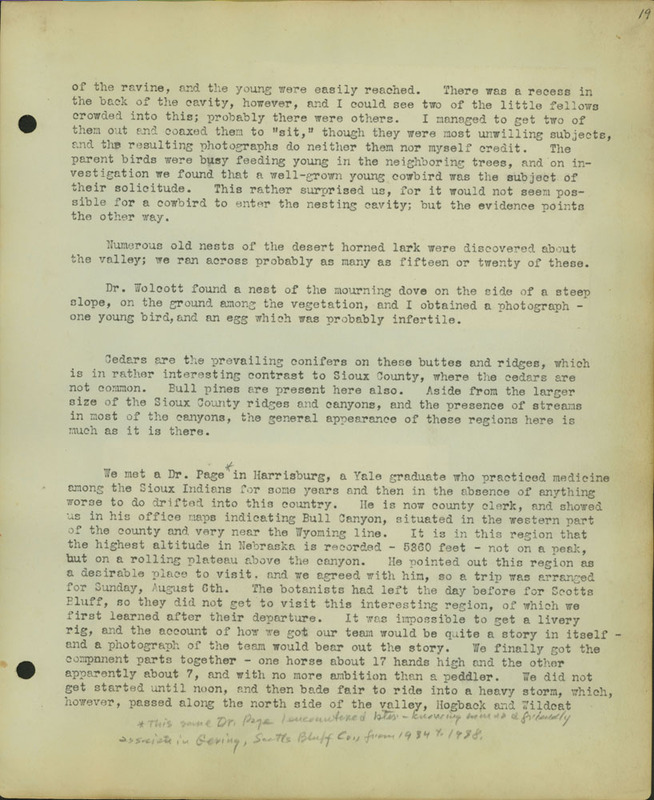 Frank Shoemaker Narratives, Sidney, Banner County, Scotts Bluff, July 30-Aug. 9, 1911