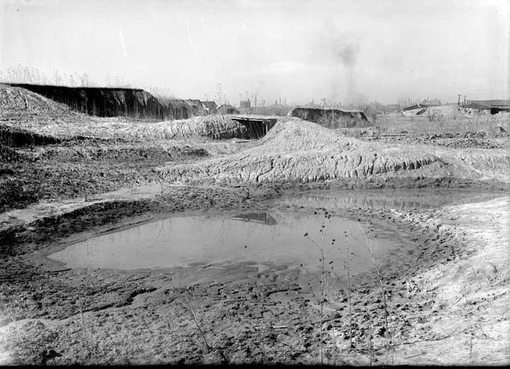 Original caption: General view brickyard pit near Salt Basin, Lincoln, NE. Mar. 12, 1918