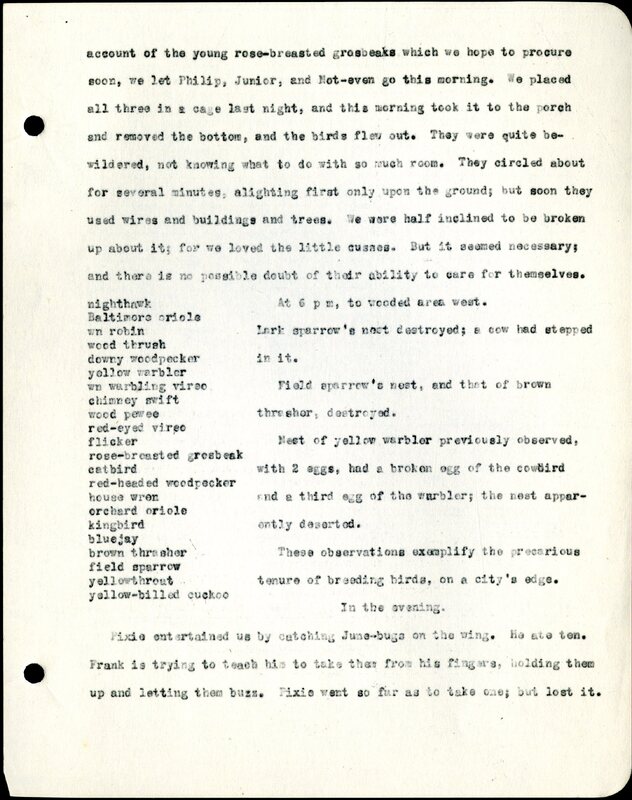Frank H. Shoemaker typescript, 8 pages, detailing bird sightings, field trips, photography, and associated activities in Omaha, Nebraska.