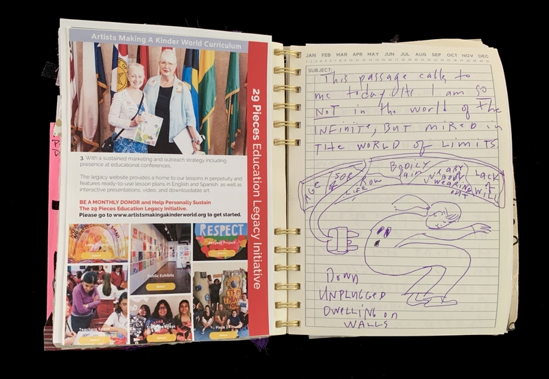 A page from a notebook showcasing a curriculum from the "29 Pieces Education Legacy Initiative" alongside handwritten notes and doodles.