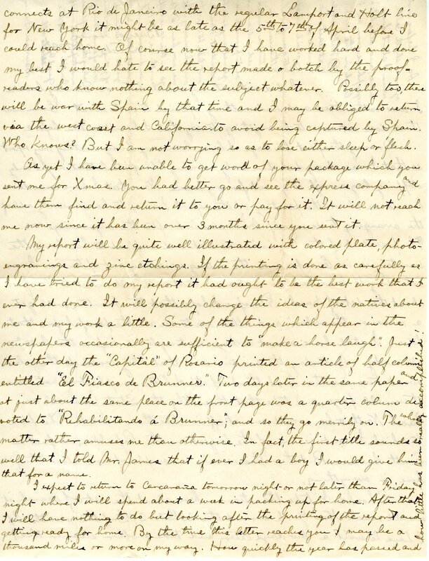 Handwritten 2 page letter from Lawrence Bruner to Marcia Bruner, "I did not write my usual letter on Sunday because I was rather tired and had nothing special to write about."