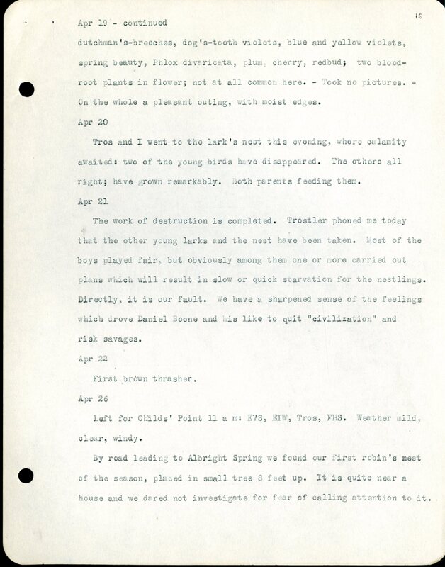 Frank H. Shoemaker typescript, 32 pages, detailing bird sightings, field trips, photography, and associated activities in Omaha, Nebraska.