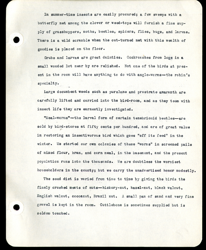 Frank H. Shoemaker typescript narrative, 29 pages,  on the bird room in Omaha home, with details on bird and insects.