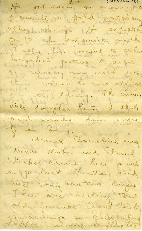 Handwritten 18 page letter from Amy Bruner to Lawrence Bruner, "Did you think I was never going to write…"