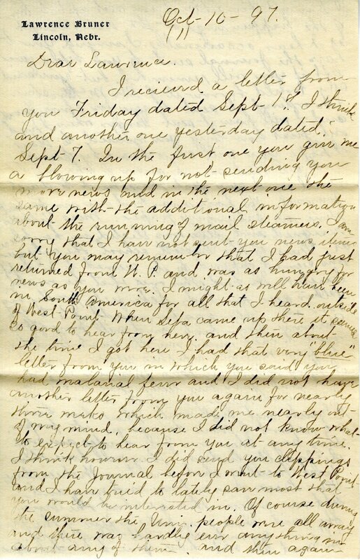 Handwritten 5 page letter from Marcia Bruner to Lawrence Bruner, "I think I will have to change the day that I write…"