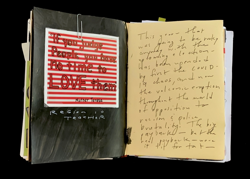 A handwritten journal page with a quote by Mother Teresa and a note reflecting on challenging times.