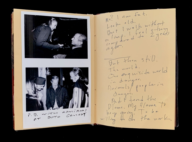 A handwritten page from a scrapbook featuring two black-and-white photographs and accompanying handwritten notes.