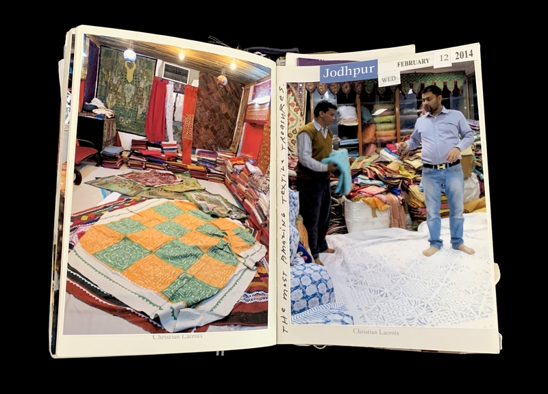 Open book showing textile photos from Jodhpur dated February 12, 2014.