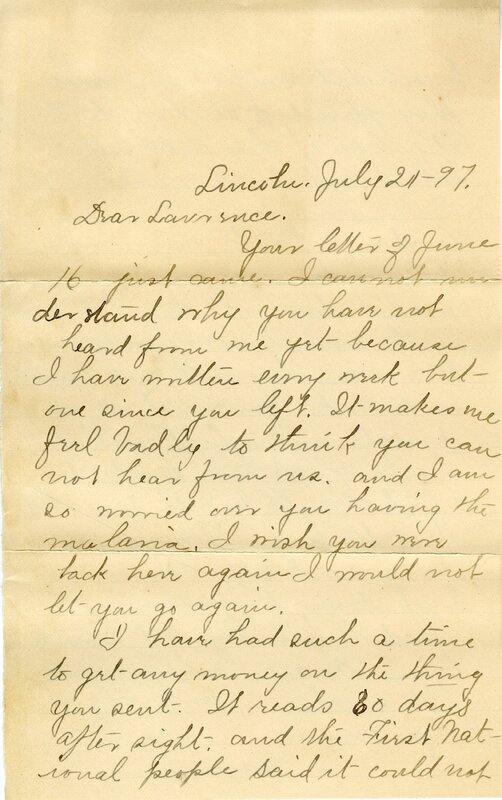 Handwritten 2 page letter from Marcia Bruner to Lawrence Bruner, "Your letter of June 16 just came…"