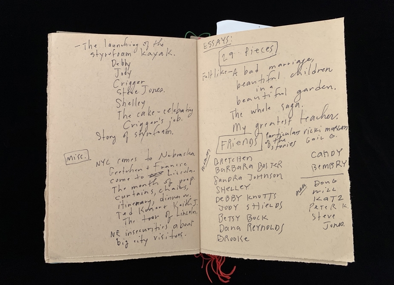 An open notebook with handwritten text on both pages, titled "Misc." and "ESSAYS."