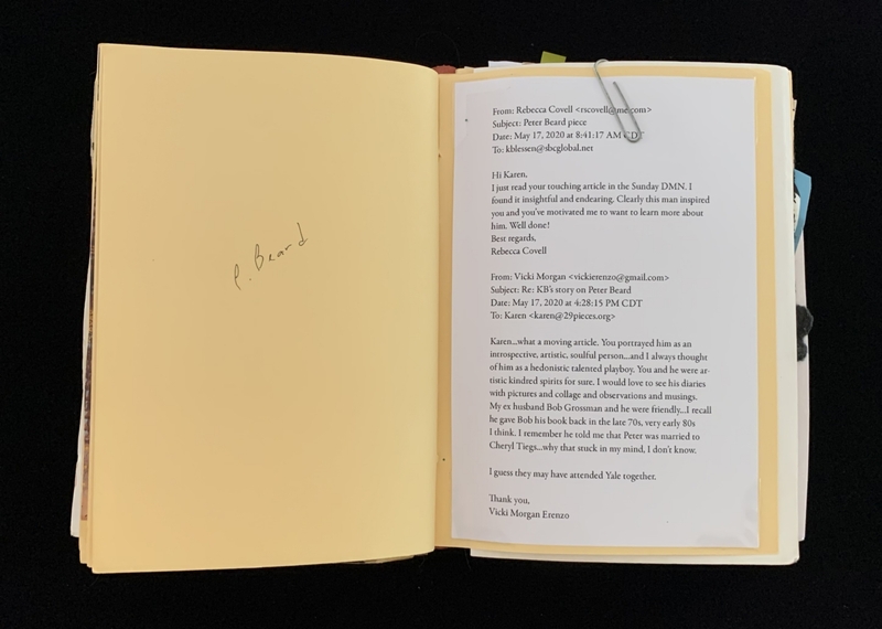 A yellow folder with two pages containing typed and handwritten text.