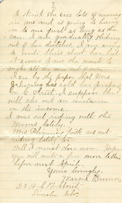 Handwritten 5 page letter from Marcia Bruner to Lawrence Bruner, "It is discouraging work trying to…"