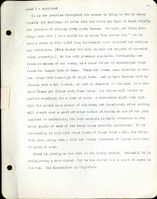 Frank H. Shoemaker typescript, 46 pages, detailing bird sightings, field trips, photography, and associated activities in Omaha, Nebraska.