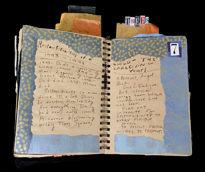 A scrapbook page with handwritten notes and a title "Trees" at the top.