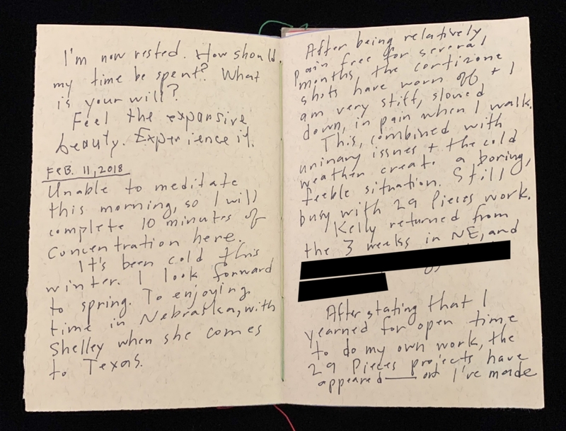 Open journal with handwritten entries discussing personal reflections and plans.