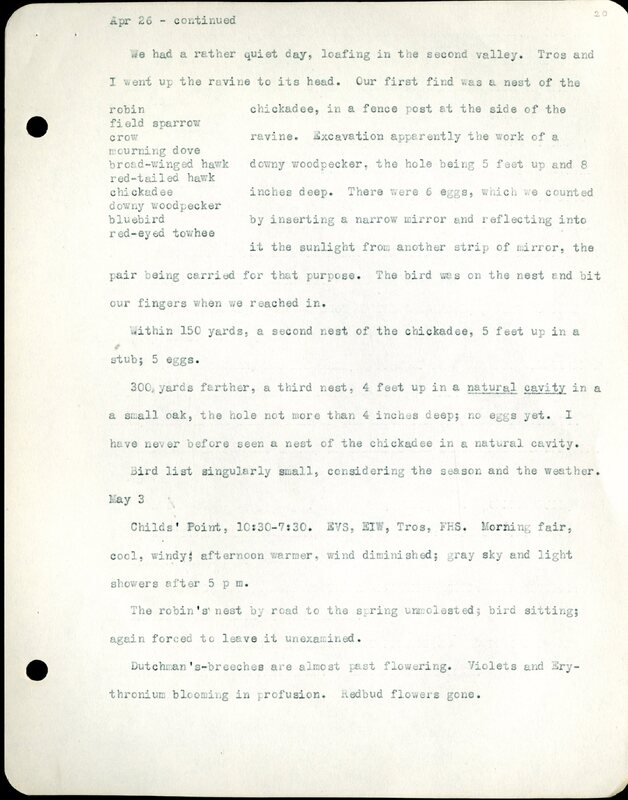 Frank H. Shoemaker typescript, 32 pages, detailing bird sightings, field trips, photography, and associated activities in Omaha, Nebraska.