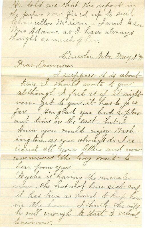 Handwritten 7 page letter from Marcia Bruner to Lawrence Bruner, "I suppose it is about time I should write to you although I feel as if it might..."