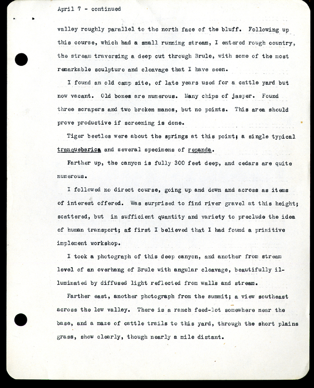 Frank H. Shoemaker typescript, 9 pages, on Wildcat Range and owls, fossils, and lantern slides.