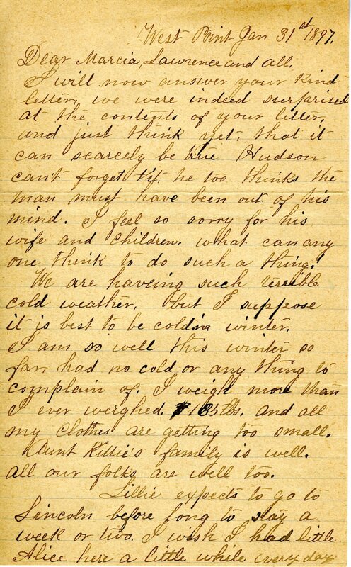 Handwritten 2 page letter from Mother to Marcia Bruner, Lawrence Bruner, and all, "I will now answer your kind letters…"