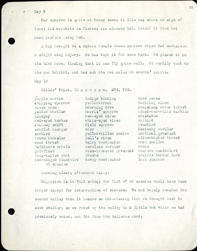 Frank H. Shoemaker typescript, 32 pages, detailing bird sightings, field trips, photography, and associated activities in Omaha, Nebraska.