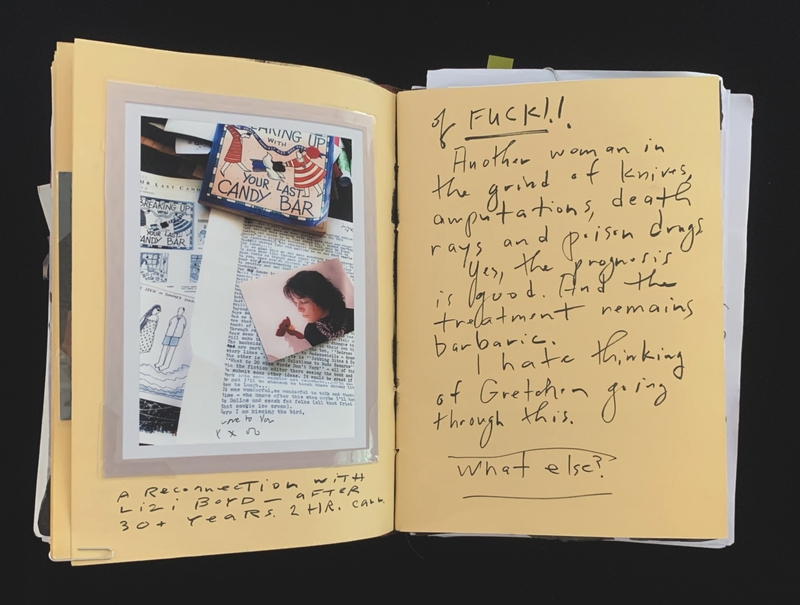 A handwritten page with a collage of images and text, expressing emotional and medical concerns.