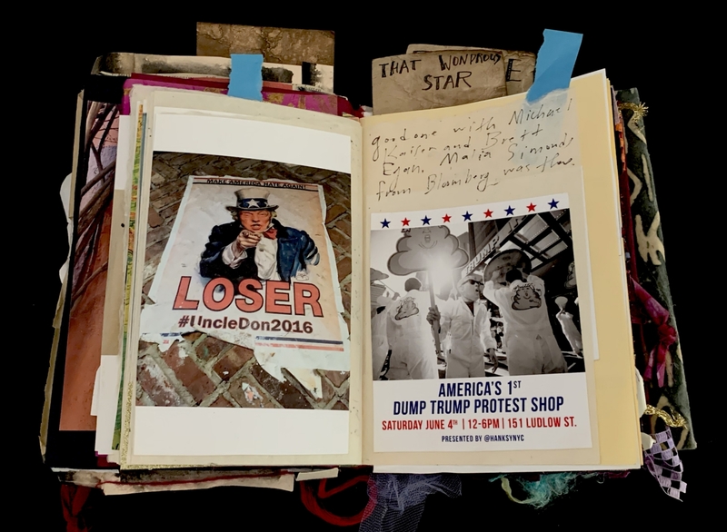 A collage of protest-related materials, including a poster with the word "LOSER" and a protest shop advertisement.