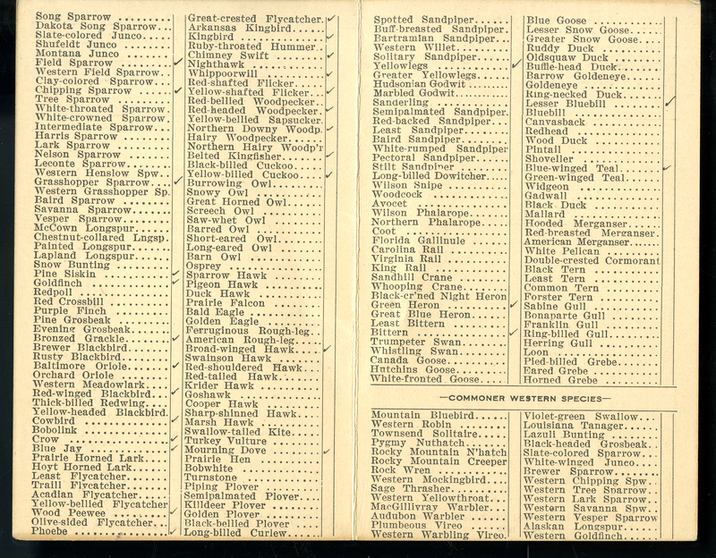 Frank H. Shoemaker bird record, sited on May 14, 1911, in Sarpy County, Nebraska, and recorded on the "Field Check List of  Nebraska Birds."