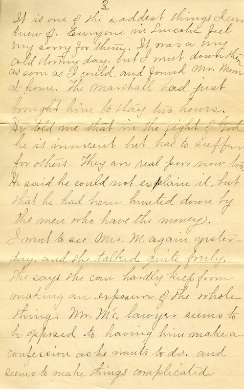 Handwritten 8 page letter from Marcia Bruner to Lawrence Bruner, "This last week has been full of events…"