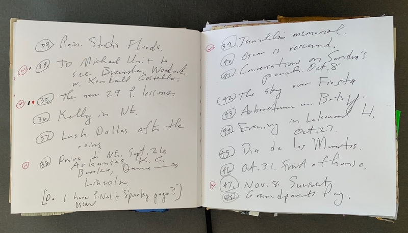 A handwritten journal page with numbered entries and notes.