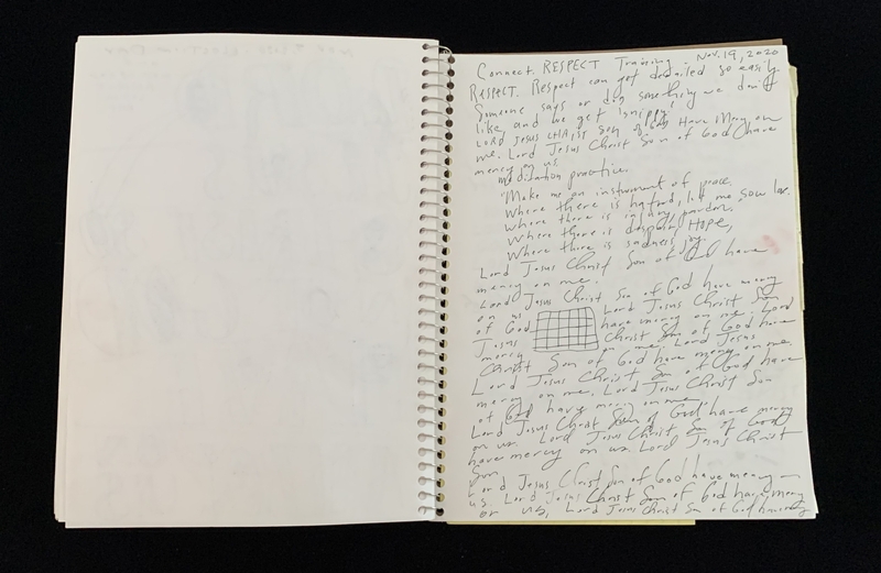 A handwritten page from a spiral notebook with religious and inspirational content.