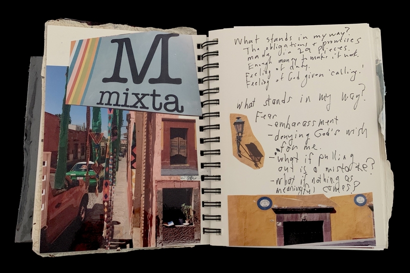 A scrapbook page featuring a collage of images and handwritten text reflecting personal reflections and obstacles.