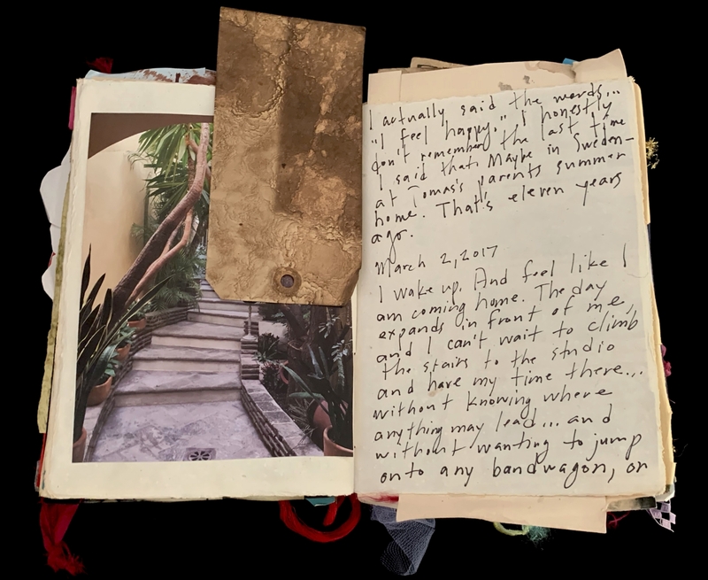 A personal journal entry with a photograph of a stone staircase surrounded by greenery.