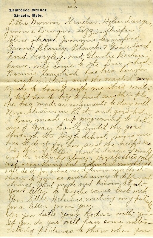 Handwritten 4 page letter from Marcia Bruner to Lawrence Bruner, "I will send you more clippings from the papers…"