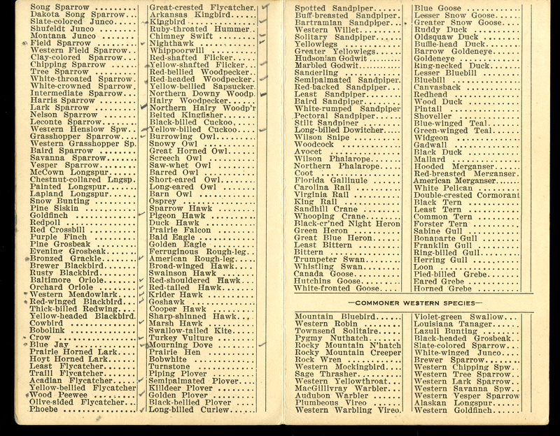 Frank H. Shoemaker bird record, sited on May 31, 1914, in Sarpy County, Nebraska, and recorded on the "Field Check List of  Nebraska Birds."