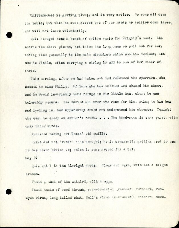 Frank H. Shoemaker typescript, 8 pages, detailing bird sightings, field trips, photography, and associated activities in Omaha, Nebraska.