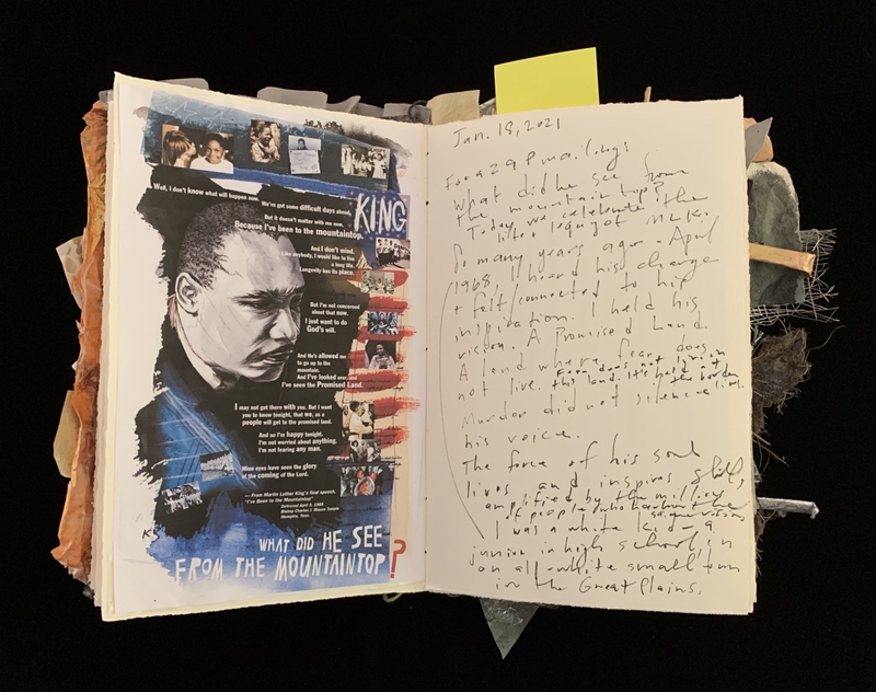 A journal entry featuring a collage of Martin Luther King Jr. imagery and handwritten reflections.
