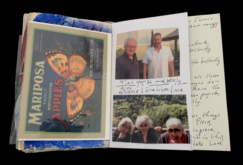 A scrapbook page featuring a vintage apple crate label, two photographs, and handwritten notes.