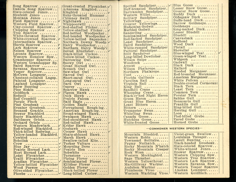 Frank H. Shoemaker bird record, sited on May  9, 1909, in Sarpy County, Nebraska, and recorded on the "Field Check List of  Nebraska Birds."