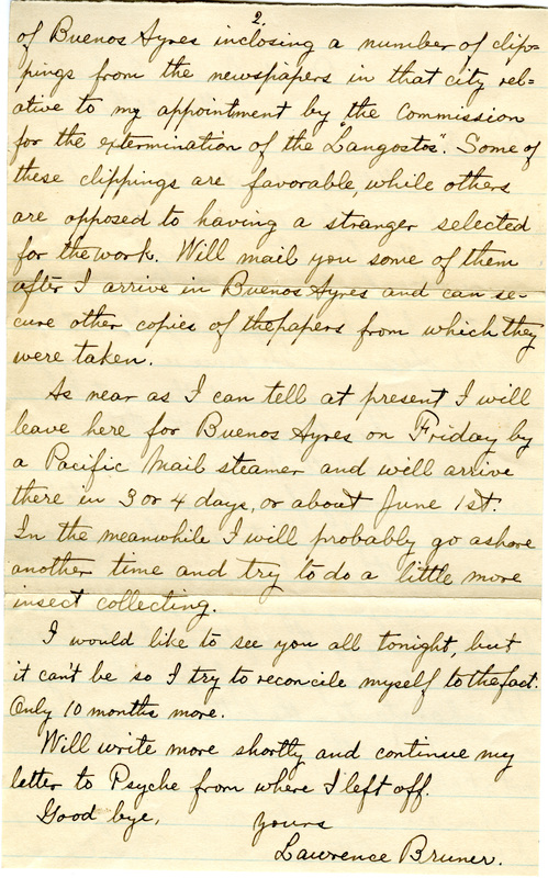Handwritten 2 page letter from Lawrence Bruner to Marcia Bruner, "Well I did not write you from Victoria..."