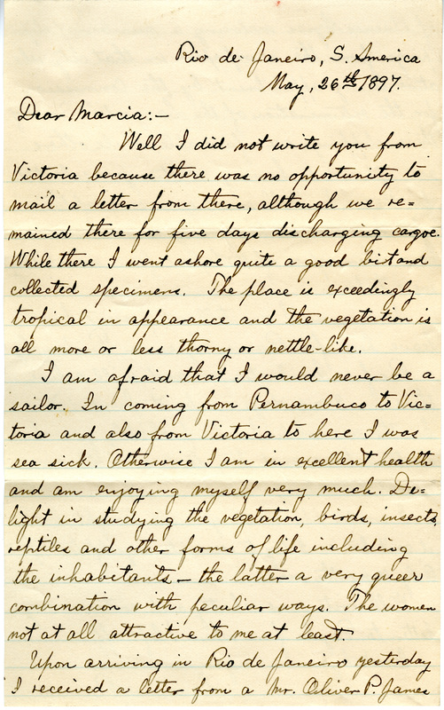 Handwritten 2 page letter from Lawrence Bruner to Marcia Bruner, "Well I did not write you from Victoria…"