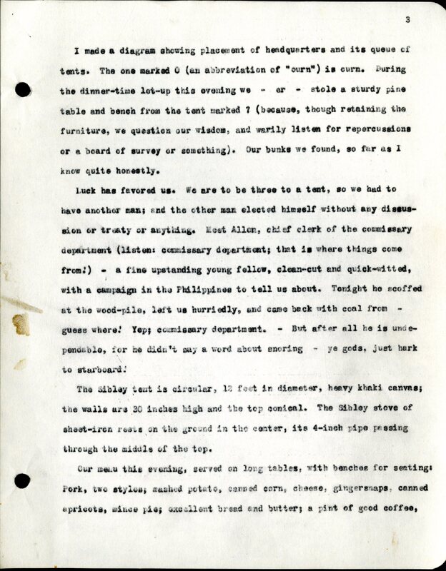 Frank H. Shoemaker typescript, 28 pages, titled "At Fort Riley, Kansas" on activities at Fort Riley between Oct. 12-29, 1903.