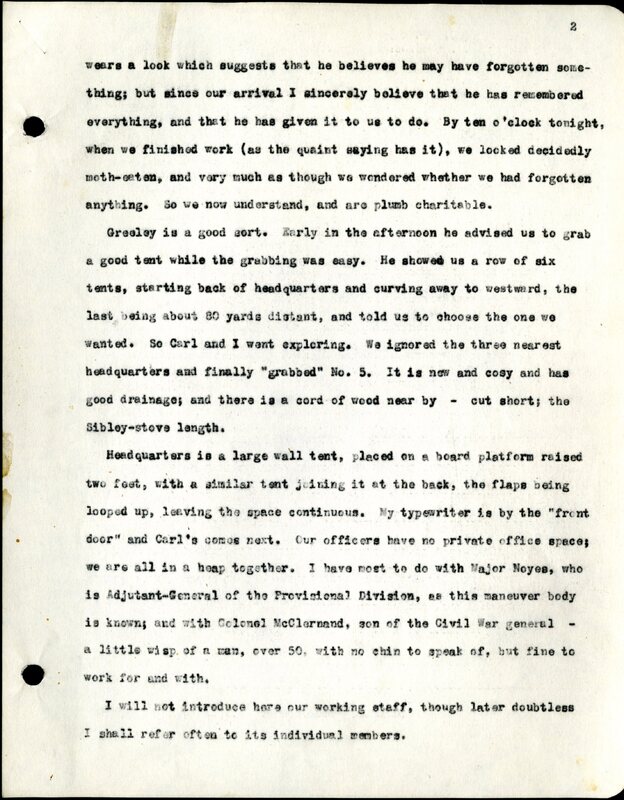 Frank H. Shoemaker typescript, 28 pages, titled "At Fort Riley, Kansas" on activities at Fort Riley between Oct. 12-29, 1903.