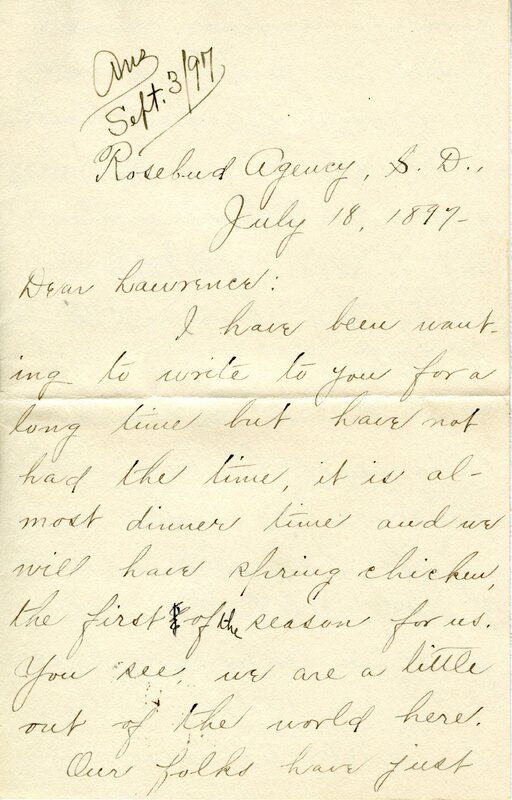 Handwritten 8 page letter from Ella Bruner to Lawrence Bruner, "I have been wanting to write to you for a long time…"