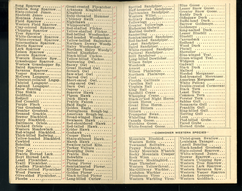 Frank H. Shoemaker bird record, sited in May 1902 near Omaha, Nebraska, and recorded on the "Field Check List of  Nebraska Birds."