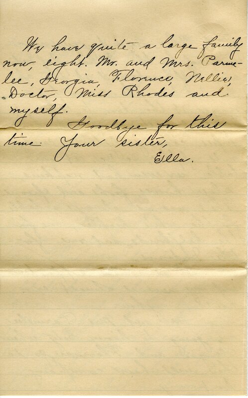 Handwritten 8 page letter from Ella Bruner to Lawrence Bruner, "I have been wanting to write to you for a long time…"