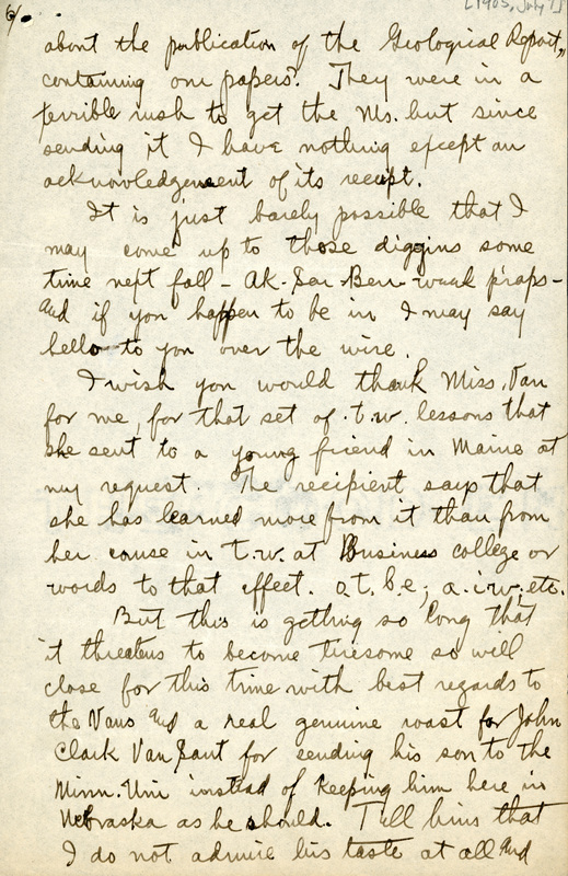 Handwritten letter, 7 pages, from  I.S. [Isador] Trostler to Frank H. Shoemaker, "Yours of 24-38 red on 29th. Your cipher was easy (after I had the key). You look for something difficult in nine do you not?"