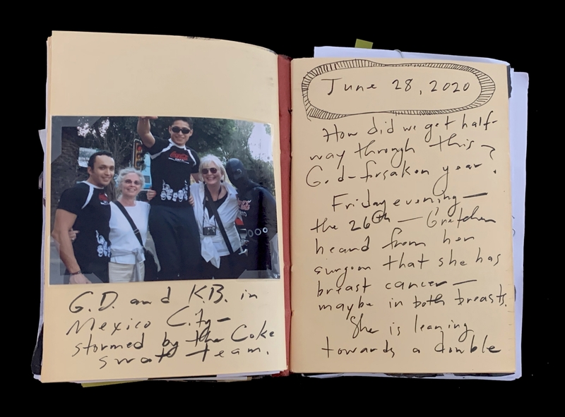 A handwritten journal entry dated June 28, 2020, accompanied by a photograph of four individuals.