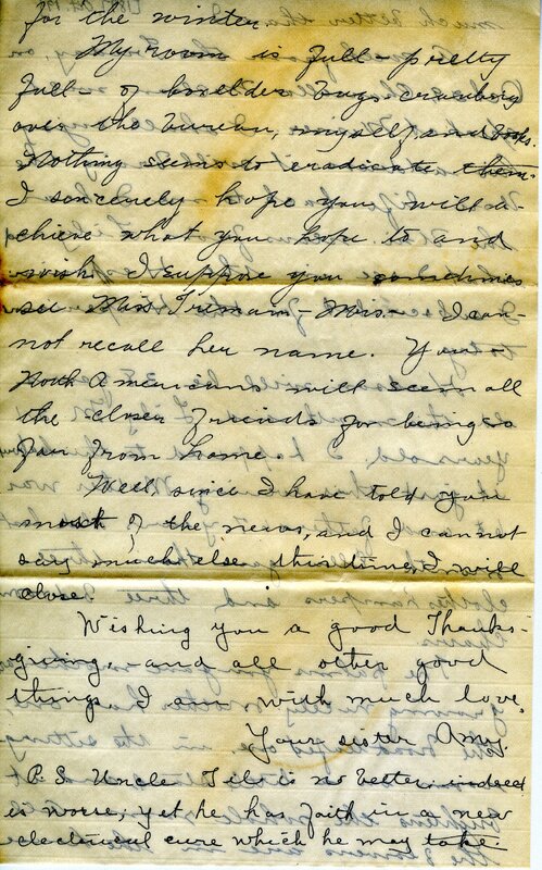 Handwritten 6 page letter from Amy Bruner to Lawrence Bruner, "I feel like writing to you this evening…"